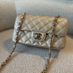 CHANEL Handbag 21P GOLD METALLIC CAVIAR QUILTED MINI RECTANGULAR SINGLE FLAP LIGHT GOLD HARDWARE - Redeluxe