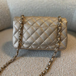 CHANEL Handbag 21P GOLD METALLIC CAVIAR QUILTED MINI RECTANGULAR SINGLE FLAP LIGHT GOLD HARDWARE - Redeluxe
