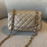 CHANEL Handbag 21P GOLD METALLIC CAVIAR QUILTED MINI RECTANGULAR SINGLE FLAP LIGHT GOLD HARDWARE - Redeluxe