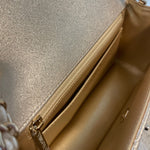 CHANEL Handbag 21P GOLD METALLIC CAVIAR QUILTED MINI RECTANGULAR SINGLE FLAP LIGHT GOLD HARDWARE - Redeluxe