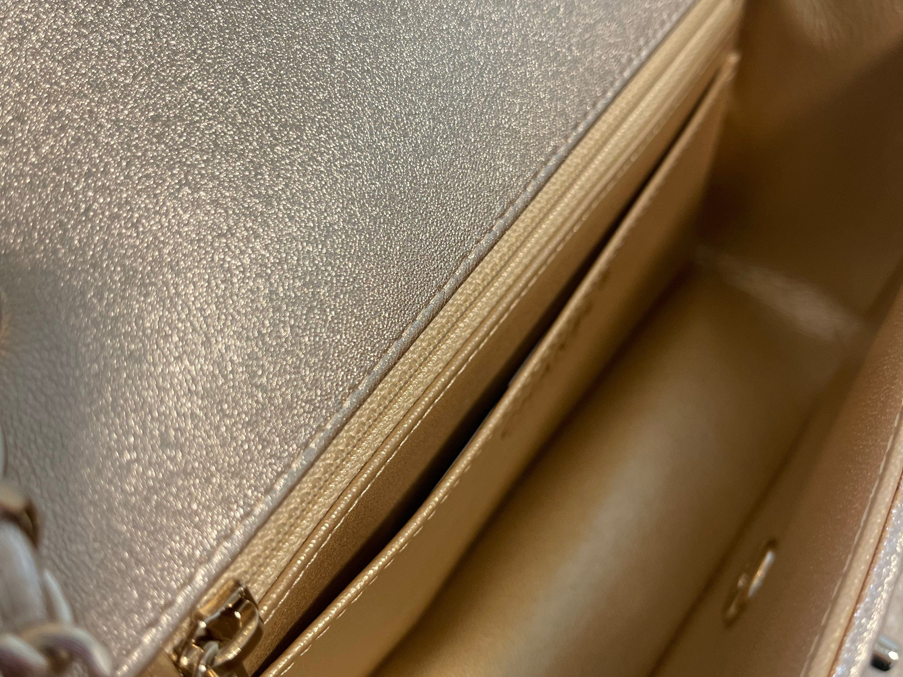 CHANEL Handbag 21P GOLD METALLIC CAVIAR QUILTED MINI RECTANGULAR SINGLE FLAP LIGHT GOLD HARDWARE - Redeluxe