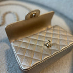 CHANEL Handbag 21P GOLD METALLIC CAVIAR QUILTED MINI RECTANGULAR SINGLE FLAP LIGHT GOLD HARDWARE - Redeluxe
