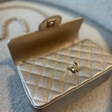 CHANEL Handbag 21P GOLD METALLIC CAVIAR QUILTED MINI RECTANGULAR SINGLE FLAP LIGHT GOLD HARDWARE - Redeluxe