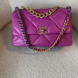 CHANEL Handbag 21P Magenta Lambskin Quilted 19 Flap Large Mixed Hardware - Redeluxe