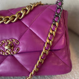 CHANEL Handbag 21P Magenta Lambskin Quilted 19 Flap Large Mixed Hardware - Redeluxe