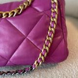 CHANEL Handbag 21P Magenta Lambskin Quilted 19 Flap Large Mixed Hardware - Redeluxe