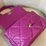 CHANEL Handbag 21P Magenta Lambskin Quilted 19 Flap Large Mixed Hardware - Redeluxe