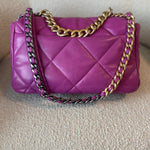 CHANEL Handbag 21P Magenta Lambskin Quilted 19 Flap Large Mixed Hardware - Redeluxe