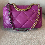 CHANEL Handbag 21P Magenta Lambskin Quilted 19 Flap Large Mixed Hardware - Redeluxe