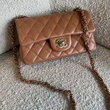 CHANEL Handbag 21P Mini Rectangular Caramel Lambskin Quilted Flap LGHW - Redeluxe