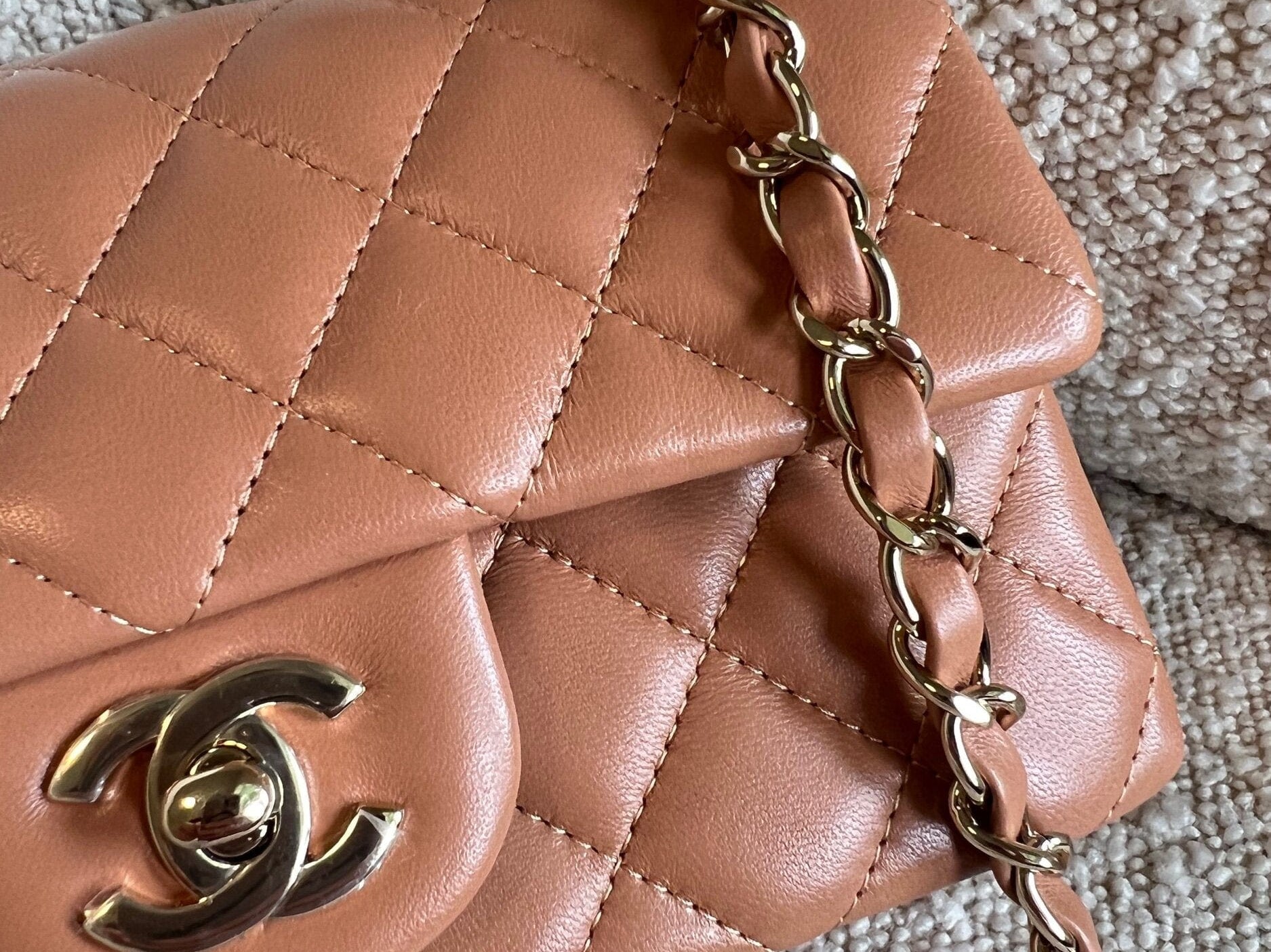 CHANEL Handbag 21P Mini Rectangular Caramel Lambskin Quilted Flap LGHW - Redeluxe