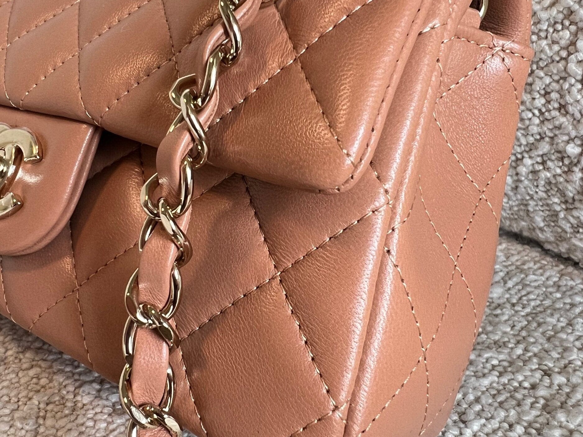 CHANEL Handbag 21P Mini Rectangular Caramel Lambskin Quilted Flap LGHW - Redeluxe