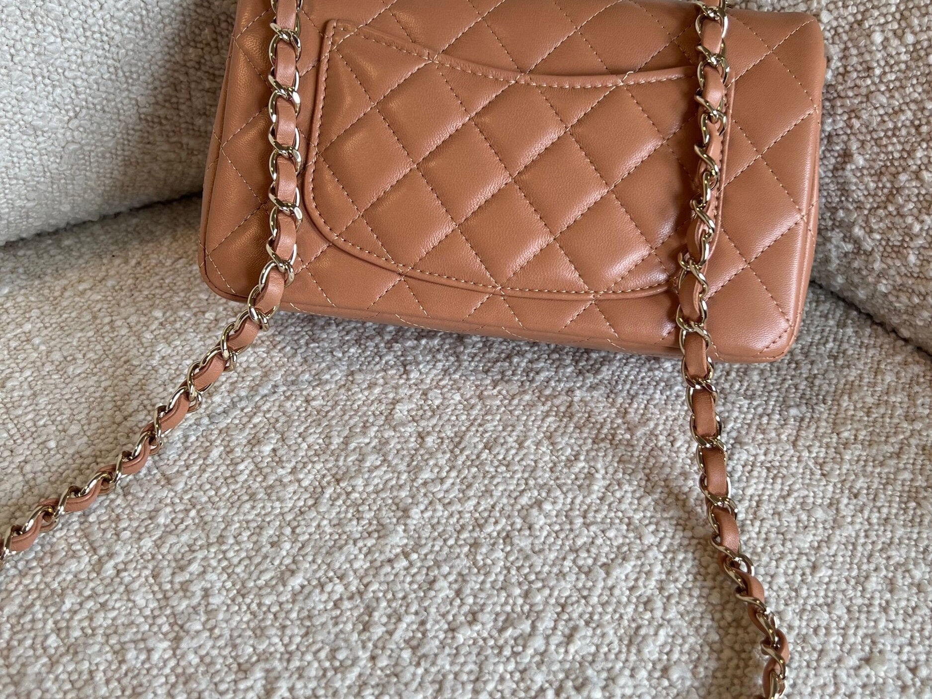 CHANEL Handbag 21P Mini Rectangular Caramel Lambskin Quilted Flap LGHW - Redeluxe