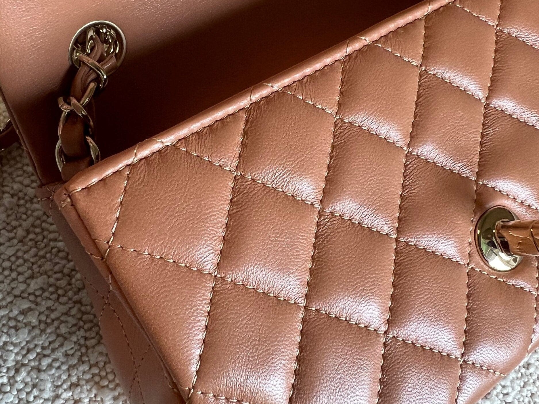 CHANEL Handbag 21P Mini Rectangular Caramel Lambskin Quilted Flap LGHW - Redeluxe