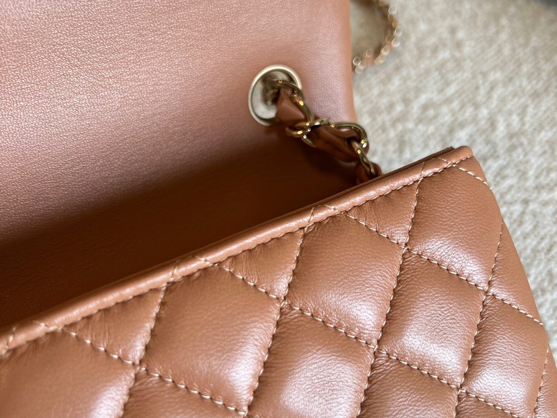 CHANEL Handbag 21P Mini Rectangular Caramel Lambskin Quilted Flap LGHW - Redeluxe