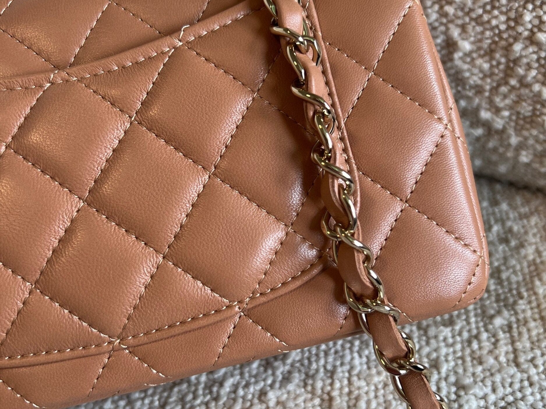 CHANEL Handbag 21P Mini Rectangular Caramel Lambskin Quilted Flap LGHW - Redeluxe
