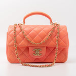 CHANEL Handbag 21P Mini Top Handle Orange Ombre Lambskin Quilted Aged Gold Hardware - Redeluxe