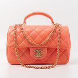 CHANEL Handbag 21P Mini Top Handle Orange Ombre Lambskin Quilted Aged Gold Hardware - Redeluxe