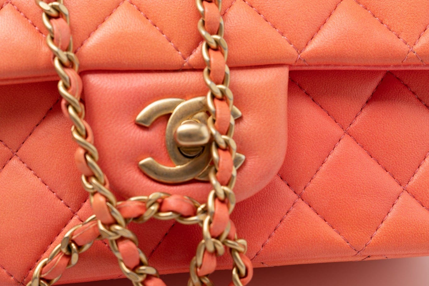 CHANEL Handbag 21P Mini Top Handle Orange Ombre Lambskin Quilted Aged Gold Hardware - Redeluxe