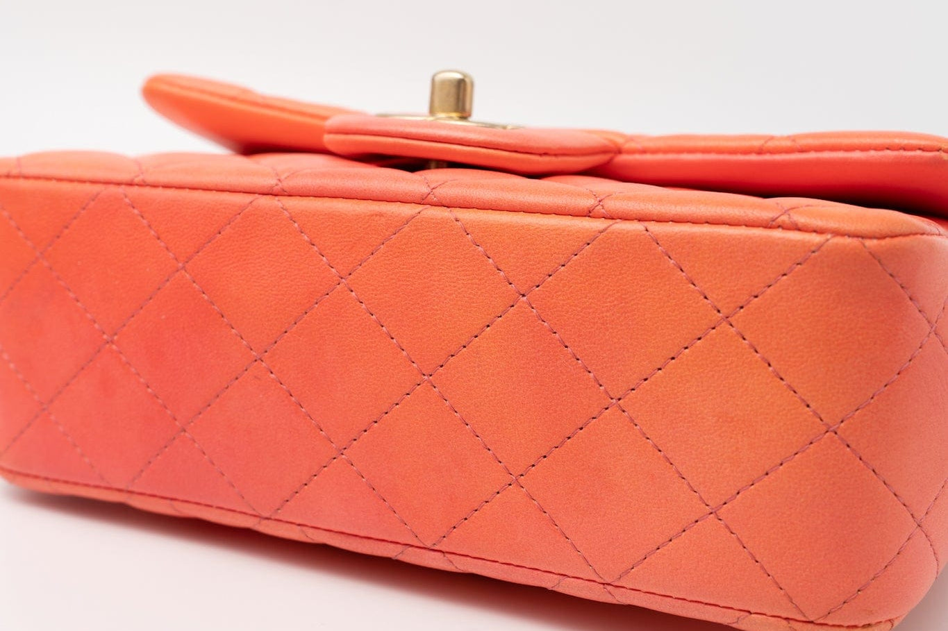 CHANEL Handbag 21P Mini Top Handle Orange Ombre Lambskin Quilted Aged Gold Hardware - Redeluxe