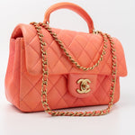 CHANEL Handbag 21P Mini Top Handle Orange Ombre Lambskin Quilted Aged Gold Hardware - Redeluxe