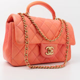 CHANEL Handbag 21P Mini Top Handle Orange Ombre Lambskin Quilted Aged Gold Hardware - Redeluxe