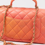 CHANEL Handbag 21P Mini Top Handle Orange Ombre Lambskin Quilted Aged Gold Hardware - Redeluxe