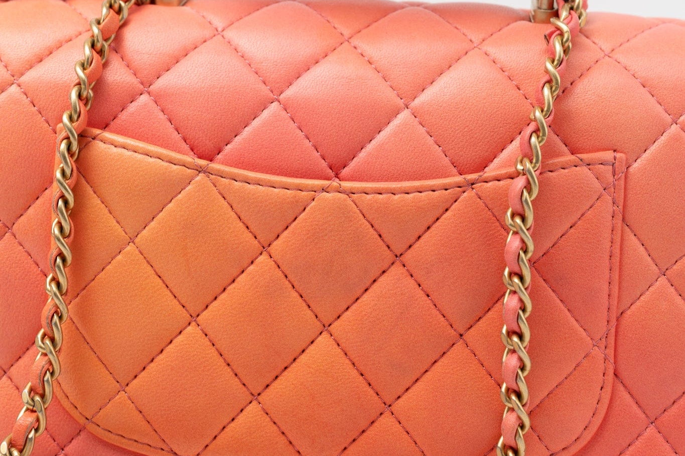 CHANEL Handbag 21P Mini Top Handle Orange Ombre Lambskin Quilted Aged Gold Hardware - Redeluxe