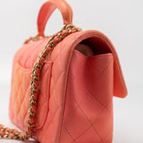 CHANEL Handbag 21P Mini Top Handle Orange Ombre Lambskin Quilted Aged Gold Hardware - Redeluxe