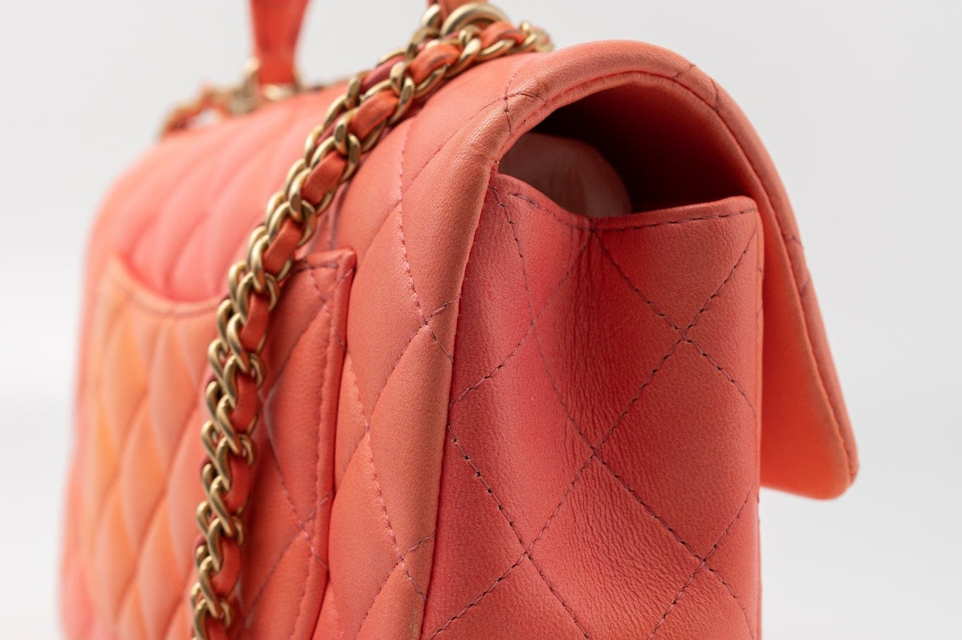 CHANEL Handbag 21P Mini Top Handle Orange Ombre Lambskin Quilted Aged Gold Hardware - Redeluxe
