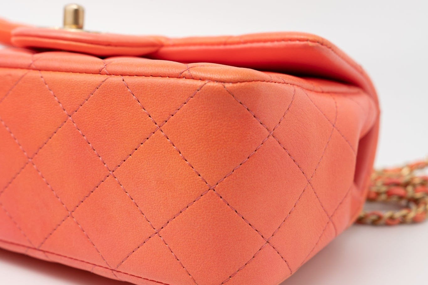 CHANEL Handbag 21P Mini Top Handle Orange Ombre Lambskin Quilted Aged Gold Hardware - Redeluxe