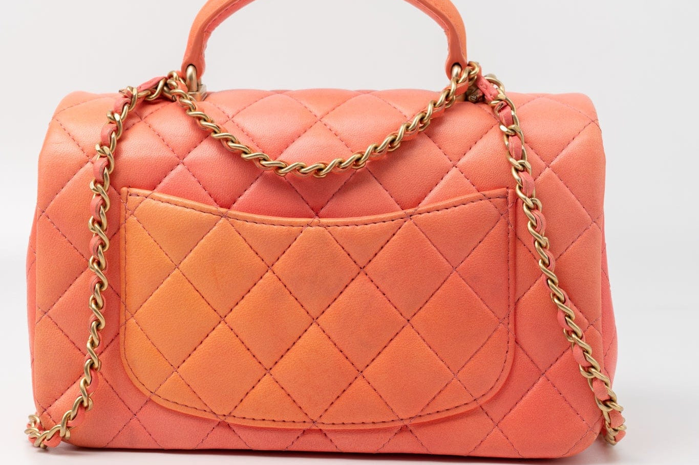 CHANEL Handbag 21P Mini Top Handle Orange Ombre Lambskin Quilted Aged Gold Hardware - Redeluxe
