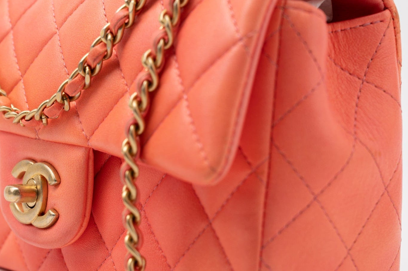 CHANEL Handbag 21P Mini Top Handle Orange Ombre Lambskin Quilted Aged Gold Hardware - Redeluxe