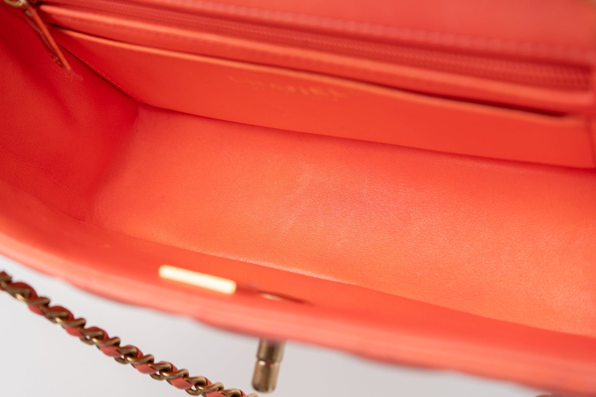 CHANEL Handbag 21P Mini Top Handle Orange Ombre Lambskin Quilted Aged Gold Hardware - Redeluxe