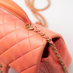 CHANEL Handbag 21P Mini Top Handle Orange Ombre Lambskin Quilted Aged Gold Hardware - Redeluxe