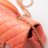 CHANEL Handbag 21P Mini Top Handle Orange Ombre Lambskin Quilted Aged Gold Hardware - Redeluxe