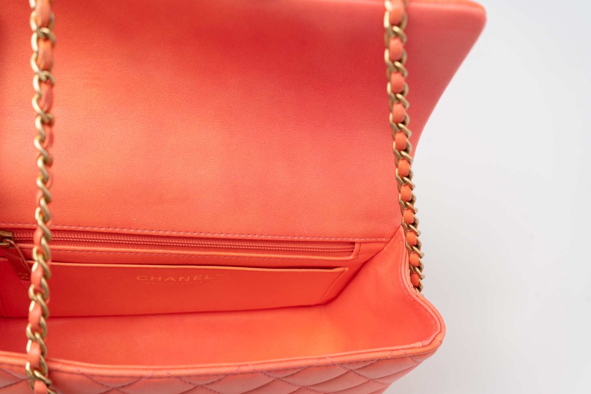 CHANEL Handbag 21P Mini Top Handle Orange Ombre Lambskin Quilted Aged Gold Hardware - Redeluxe