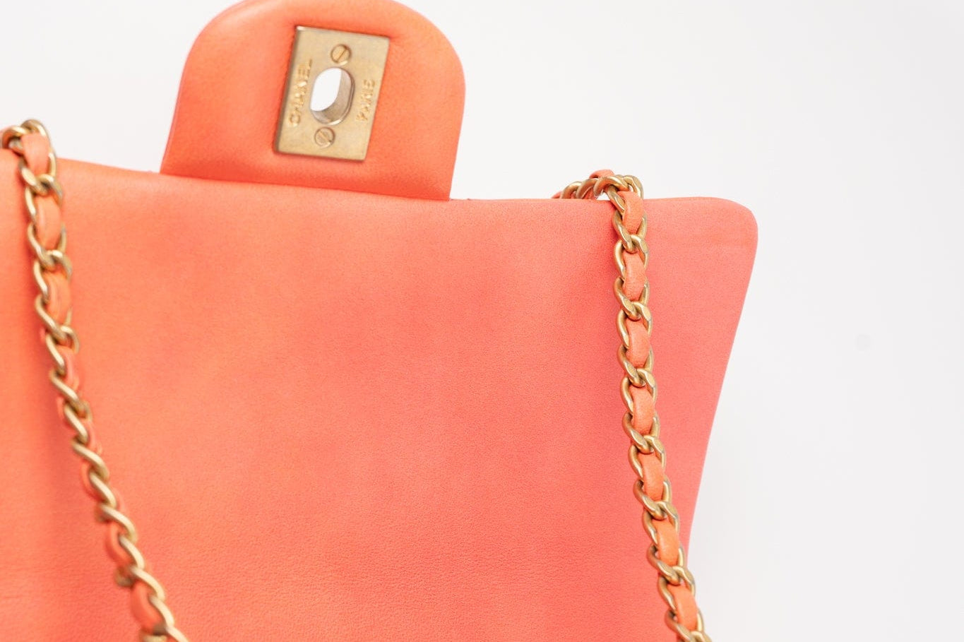 CHANEL Handbag 21P Mini Top Handle Orange Ombre Lambskin Quilted Aged Gold Hardware - Redeluxe