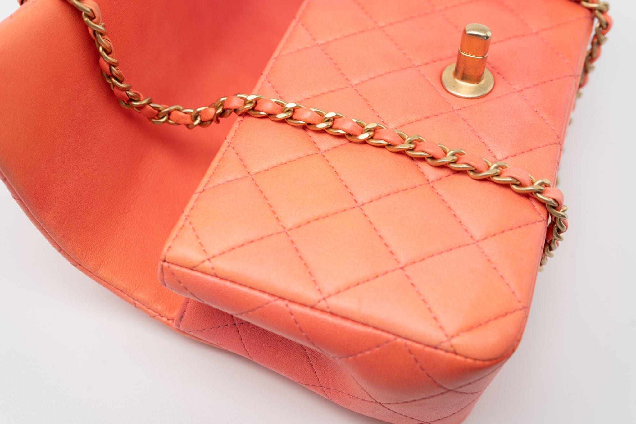 CHANEL Handbag 21P Mini Top Handle Orange Ombre Lambskin Quilted Aged Gold Hardware - Redeluxe