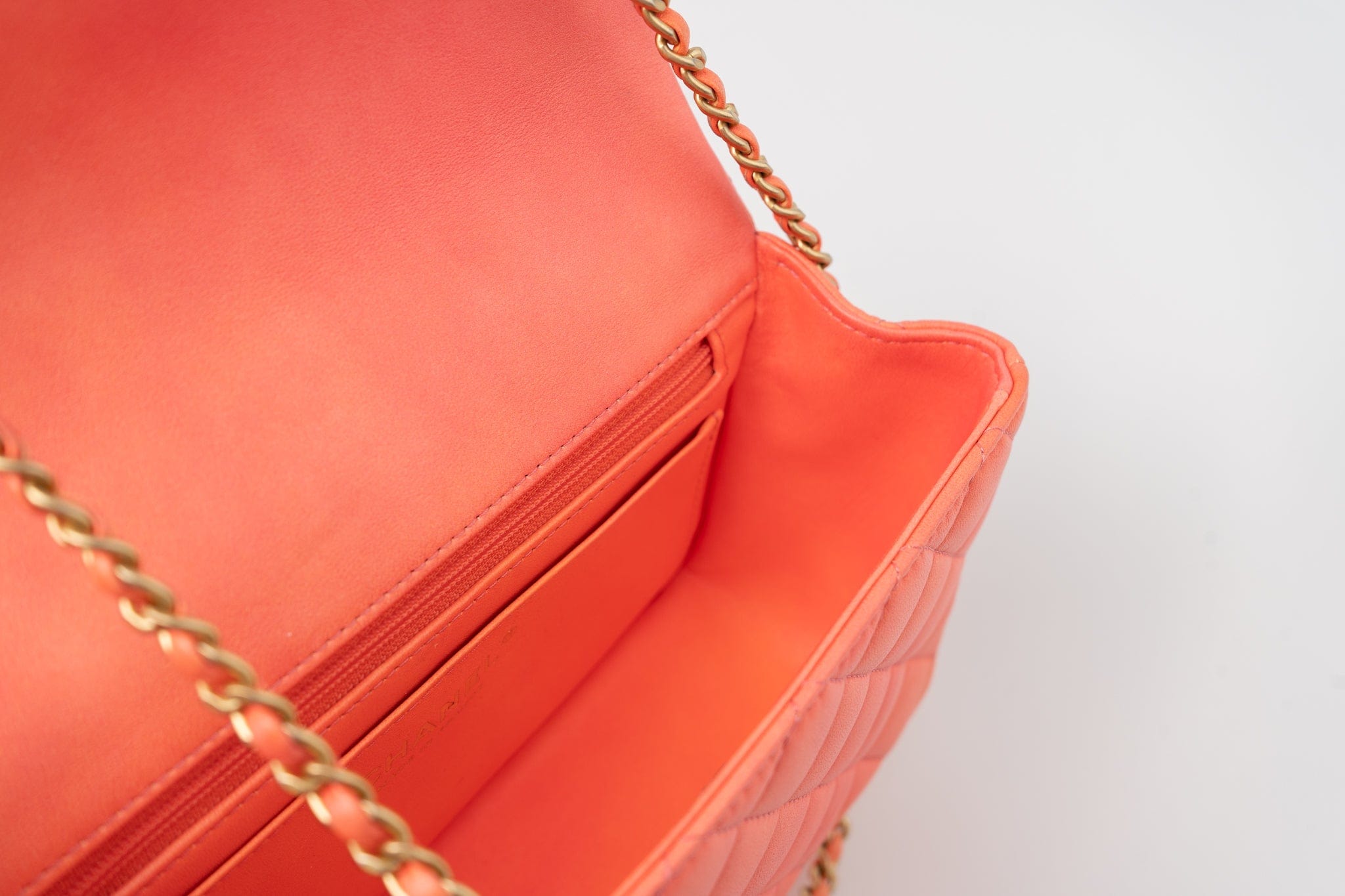 CHANEL Handbag 21P Mini Top Handle Orange Ombre Lambskin Quilted Aged Gold Hardware - Redeluxe