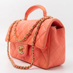 CHANEL Handbag 21P Mini Top Handle Orange Ombre Lambskin Quilted Aged Gold Hardware - Redeluxe