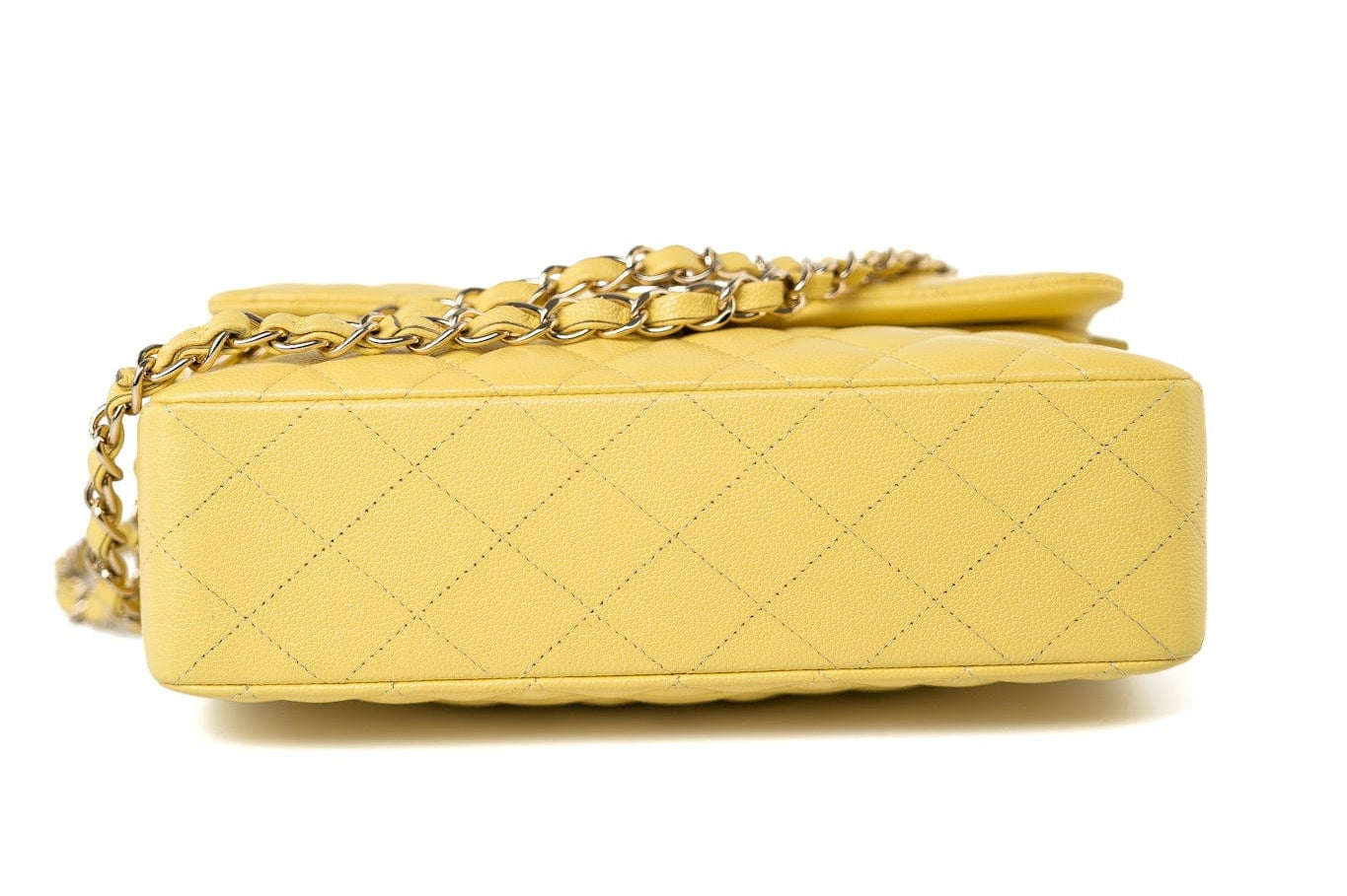 CHANEL Handbag 21P Yellow Caviar Quilted Classic Flap Small Light Gold Hardware - Redeluxe