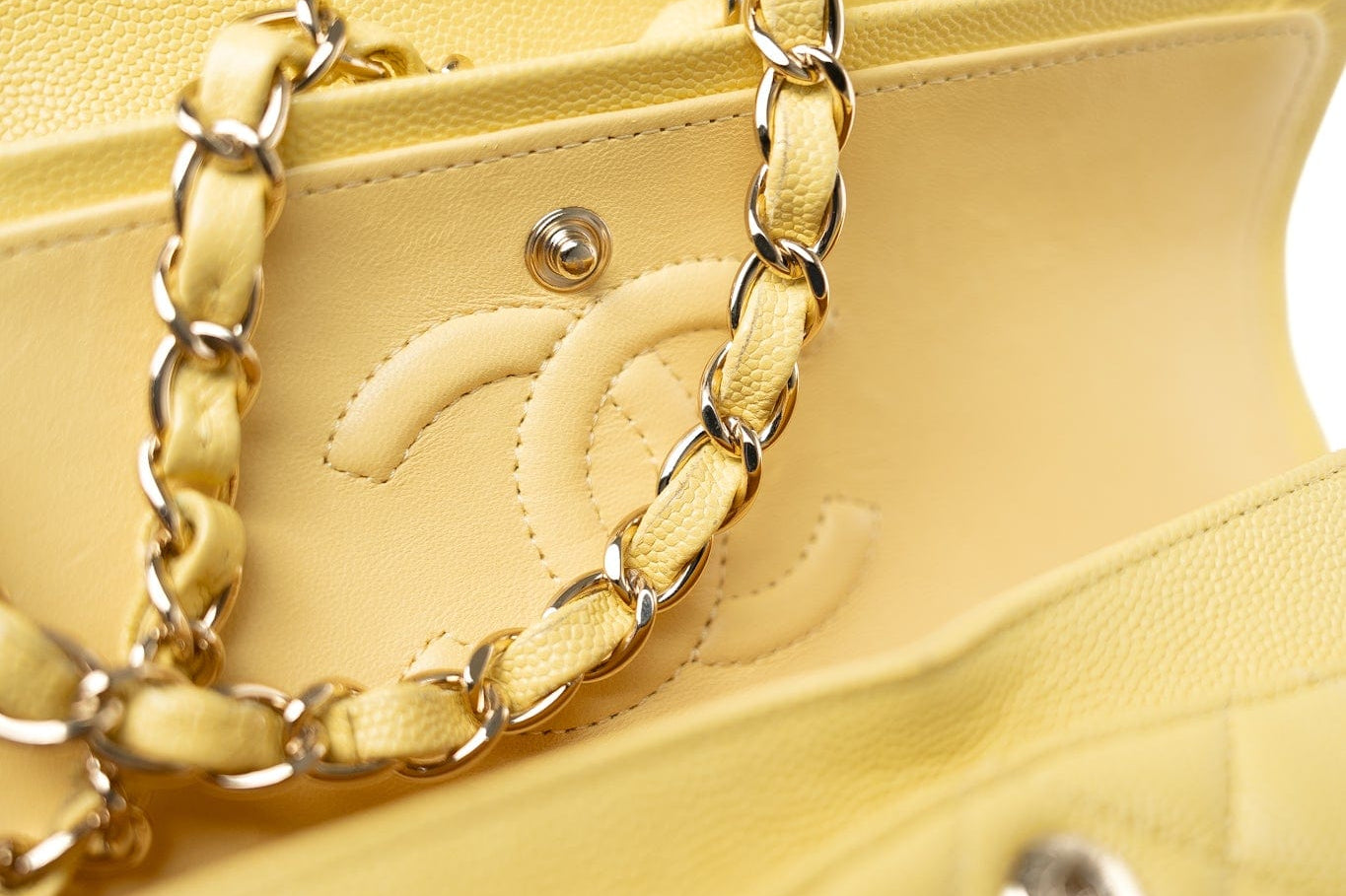 CHANEL Handbag 21P Yellow Caviar Quilted Classic Flap Small Light Gold Hardware - Redeluxe