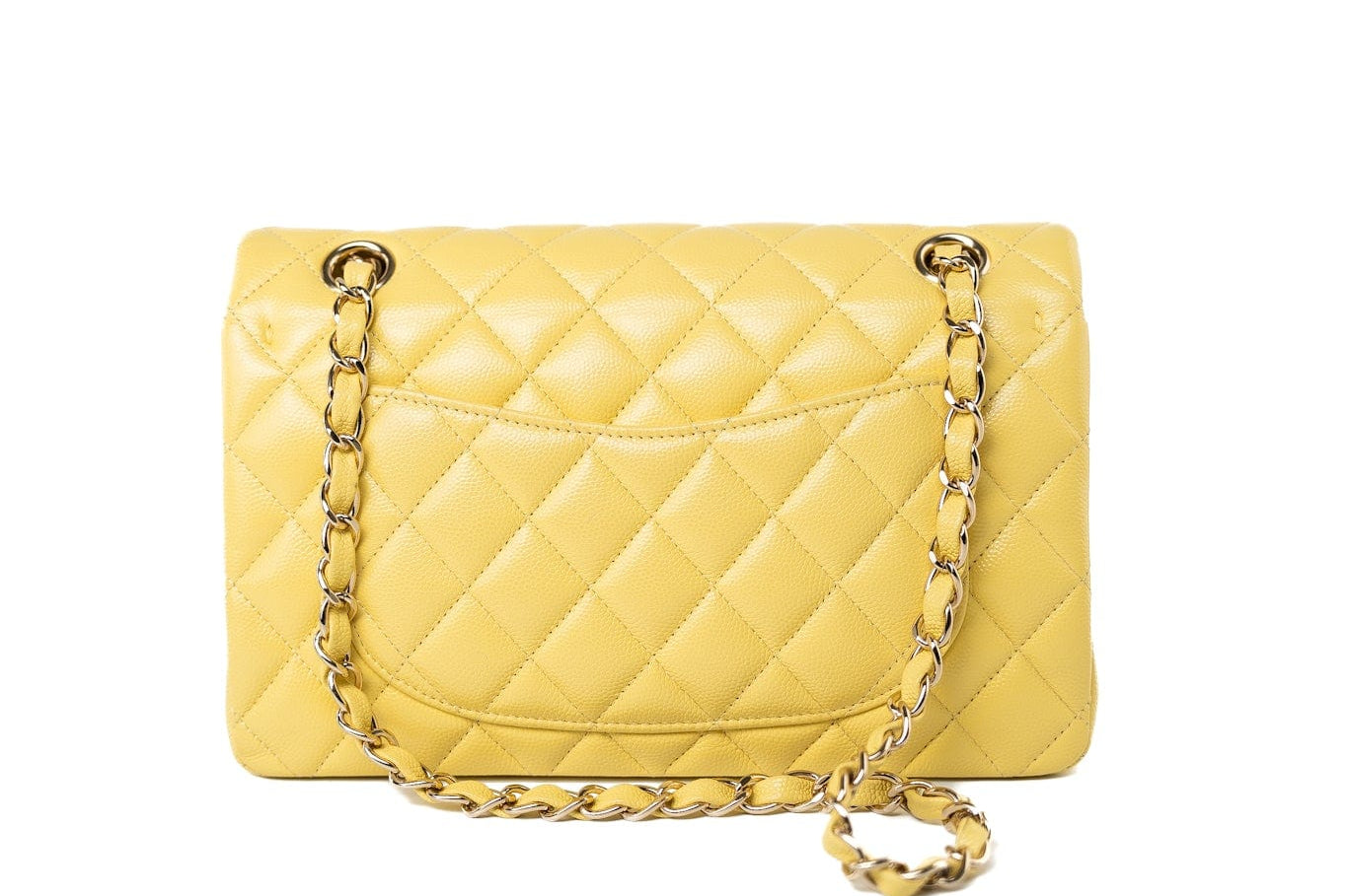 CHANEL Handbag 21P Yellow Caviar Quilted Classic Flap Small Light Gold Hardware - Redeluxe