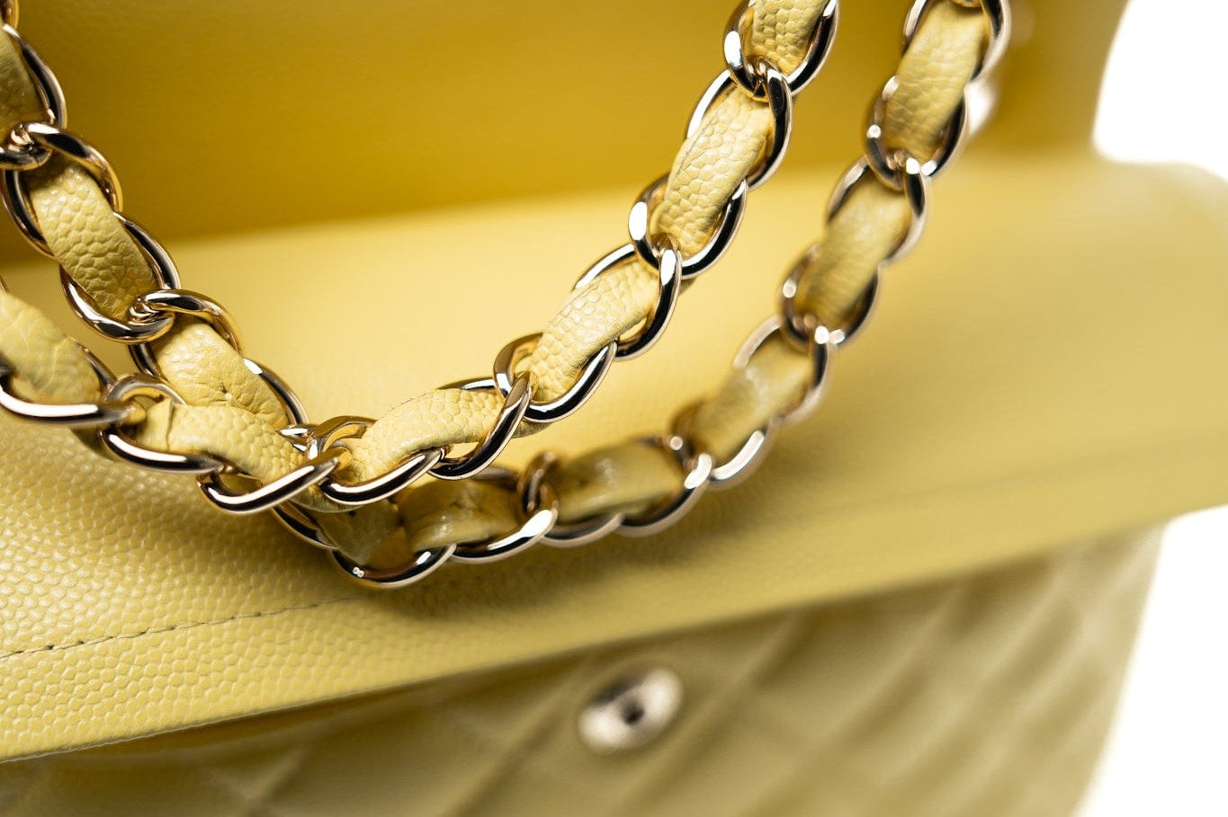 CHANEL Handbag 21P Yellow Caviar Quilted Classic Flap Small Light Gold Hardware - Redeluxe
