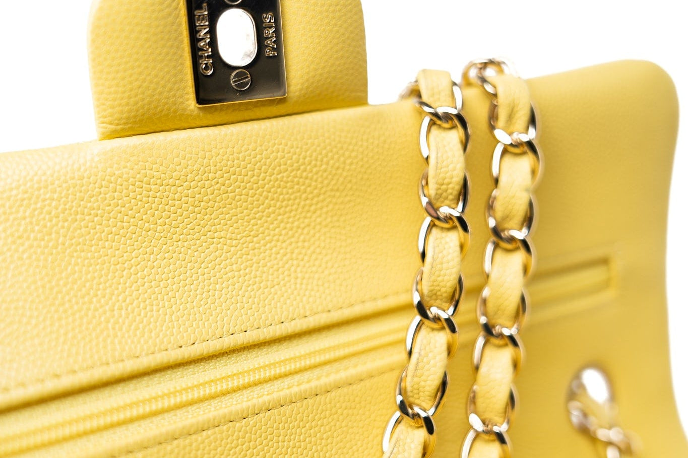 CHANEL Handbag 21P Yellow Caviar Quilted Classic Flap Small Light Gold Hardware - Redeluxe