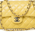 CHANEL Handbag 21P Yellow Caviar Quilted Classic Flap Small Light Gold Hardware - Redeluxe
