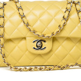 CHANEL Handbag 21P Yellow Caviar Quilted Classic Flap Small Light Gold Hardware - Redeluxe