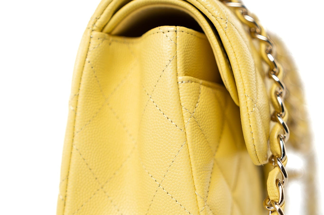CHANEL Handbag 21P Yellow Caviar Quilted Classic Flap Small Light Gold Hardware - Redeluxe