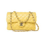 CHANEL Handbag 21P Yellow Caviar Quilted Classic Flap Small Light Gold Hardware - Redeluxe